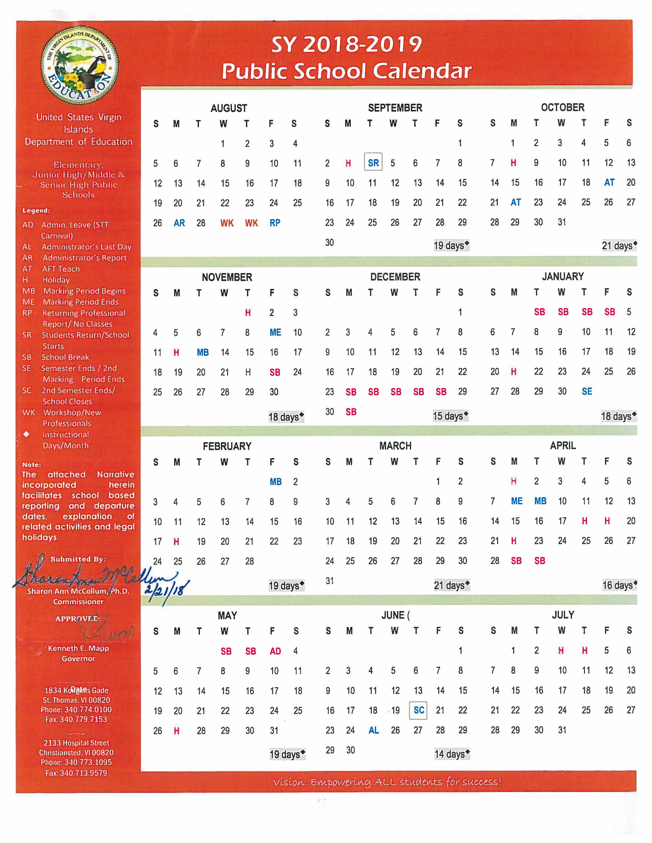 20182019 Calendar